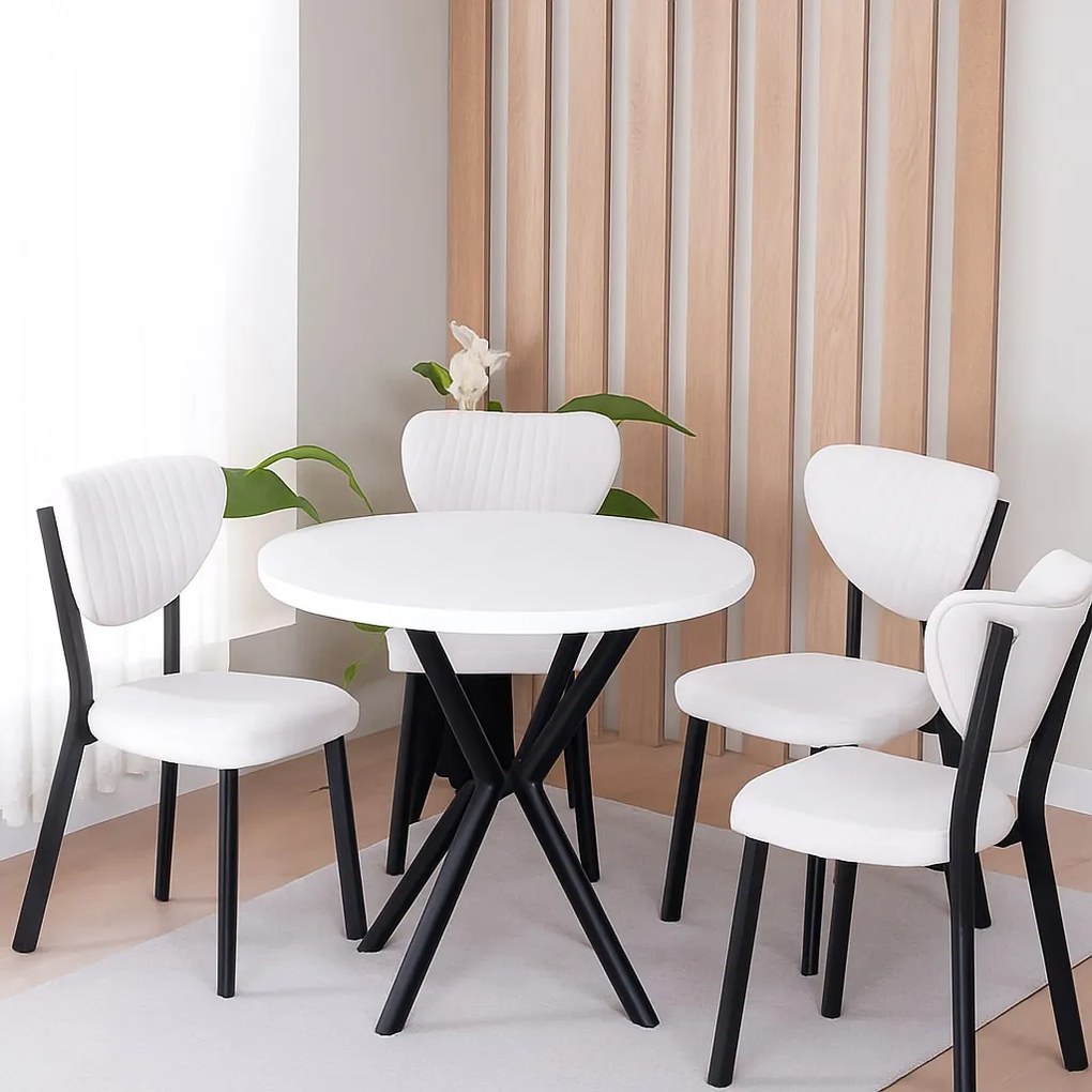 Masa de bucatarie rotunda din MDF, alb-negru, texturata, Homs 80x80x75 cm
