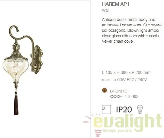 Aplica LUX clasica din alama finisaj antichizat, HAREM AP1 115962