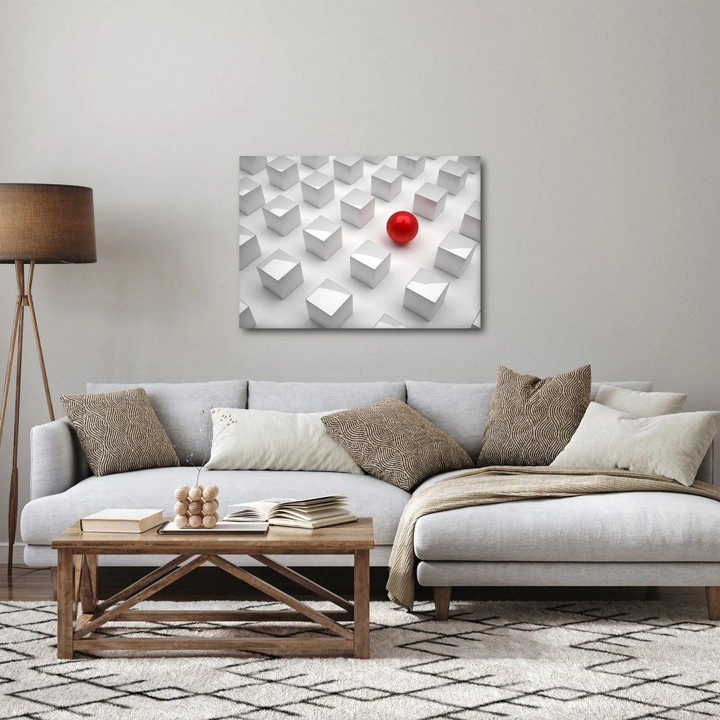 Tablou cu abstracție - cub cu bilă (70x50 cm)