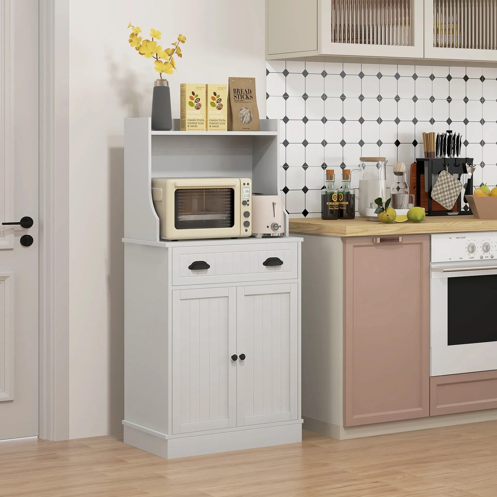 HOMCOM Dulap mobilier cuptor cu microunde pentru bucătărie cu spațiu deschis 1 sertar și dulap cu 2 uși 61 x 35 x 125,4 cm alb | Aosom Romania