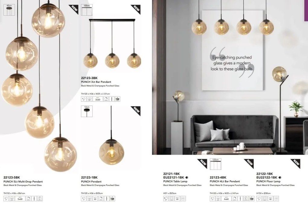 Lustra cu 3 pendule design modern minimalist Punch 3Lt