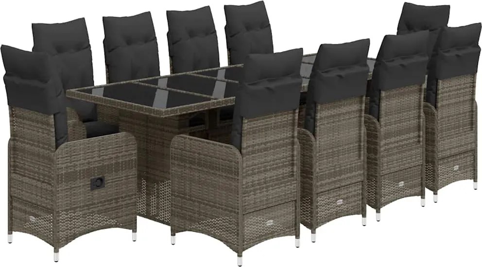vidaXL Set bistro de grădină cu perne, 11 piese, gri, poliratan