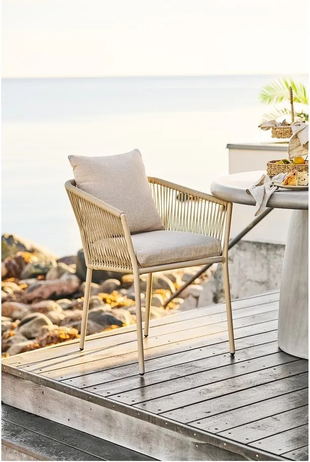 Scaun de grădină bej din metal/capitonat Salerno – House Nordic