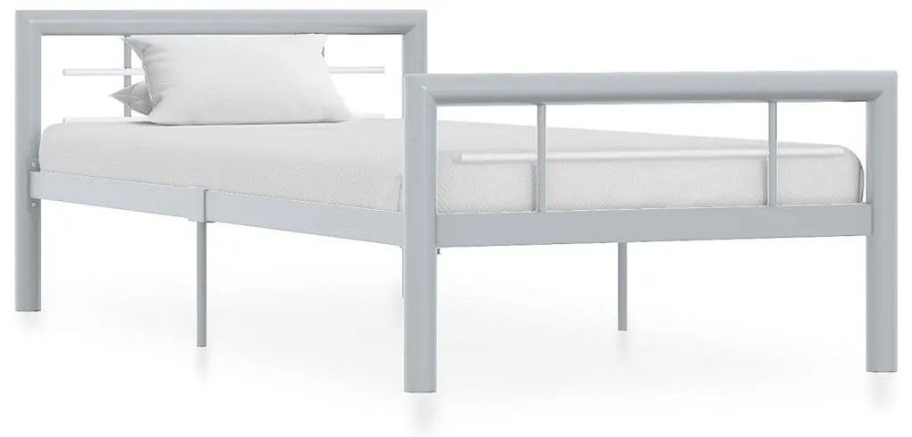 vidaXL Cadru de pat, gri și alb, 90 x 200 cm, metal