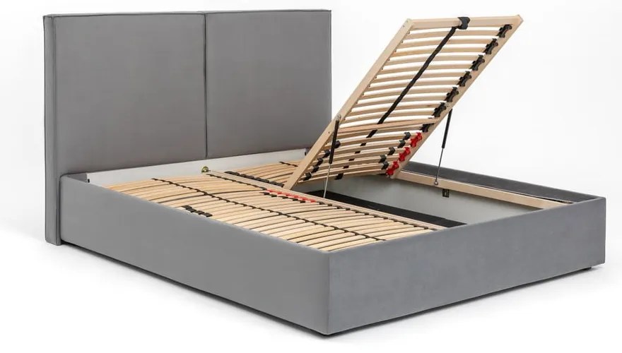 Pat matrimonial gri tapițat cu spațiu de depozitare cu somieră 180x200 cm Thessa Bold – Bonami Selection