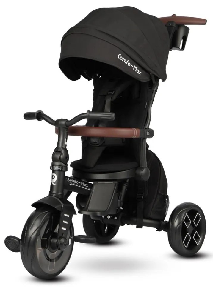 QPlay - Tricicletă COMFO MAX 7 în 1 pentru copii, neagră