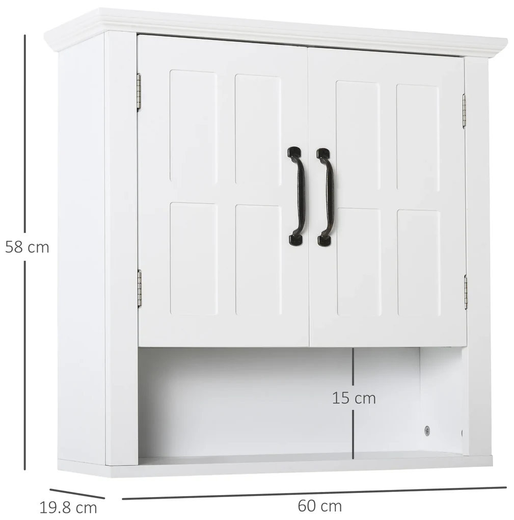 Homcom Dulapior 2 Rafturi de Montat pe Perete de Perete Bucatarie Baie Lemn 60x19,8x58cm Alb