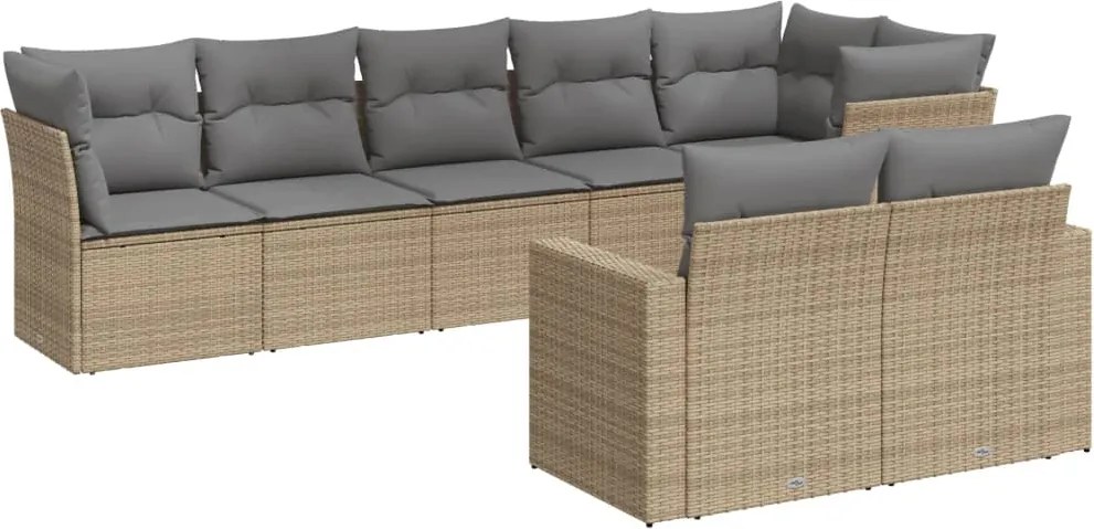 vidaXL Set canapele de grădină, 8 piese, cu perne, bej, poliratan