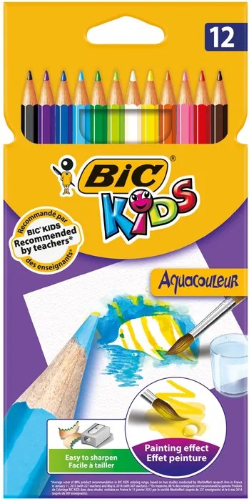 Creioane colorate 12 culori Bic Aquacouleur