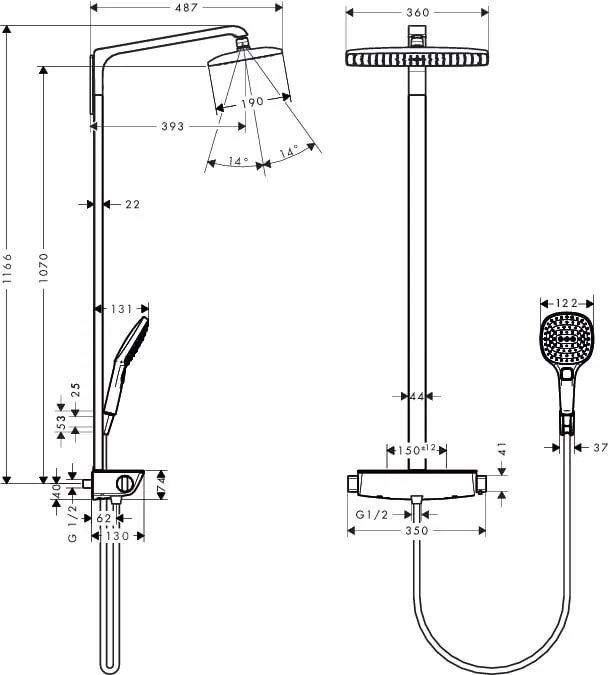 Sistem de dus Hansgrohe Raindance Select 360, 1 jet, termostatic, crom - 27112000