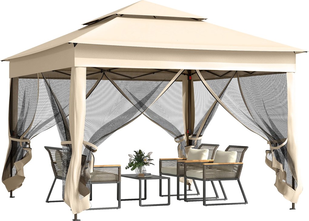 Outsunny Tonelă de grădină pop-up pliabilă 3 x 3 m metal poliester impermeabil anti-UV plase de țânțari sac de transport crem | Aosom Romania