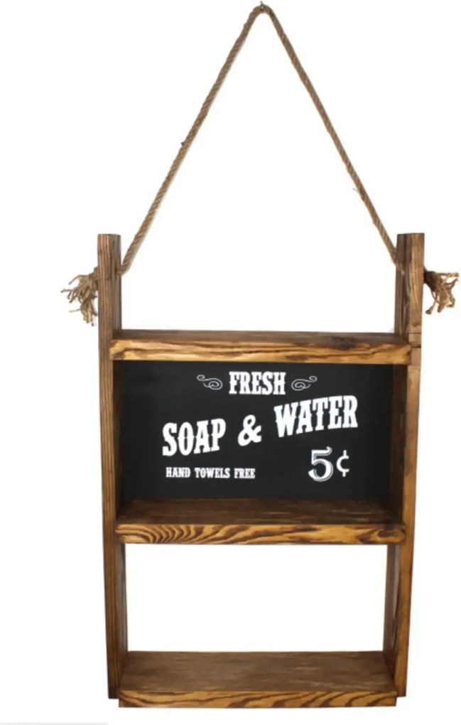 Raft din lemn cu sfoara Rustic Homs, 60 x 40 x 13 cm, maro