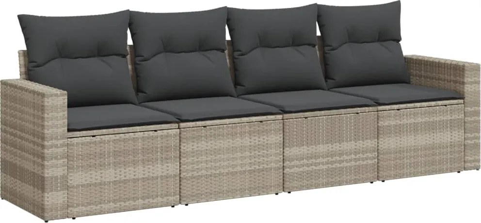 vidaXL Set canapea de grădină cu perne, 4 piese, gri deschis poliratan
