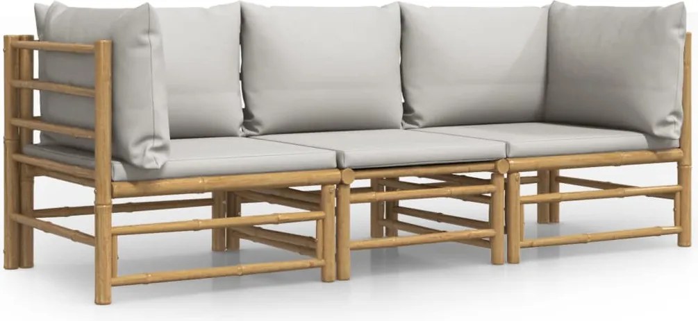 vidaXL Set mobilier de grădină cu perne gri deschis, 3 piese, bambus