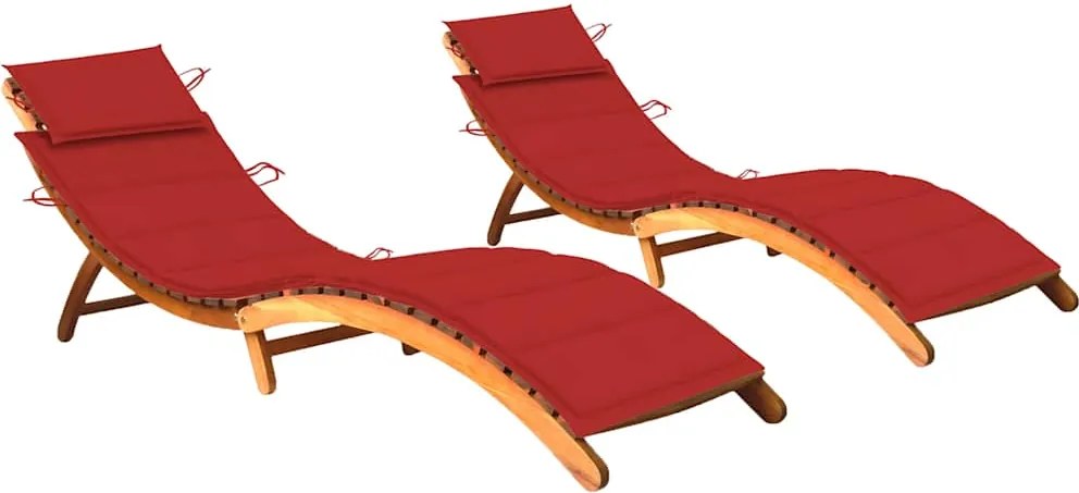 vidaXL Șezlonguri cu perne, 2 buc., lemn masiv de acacia