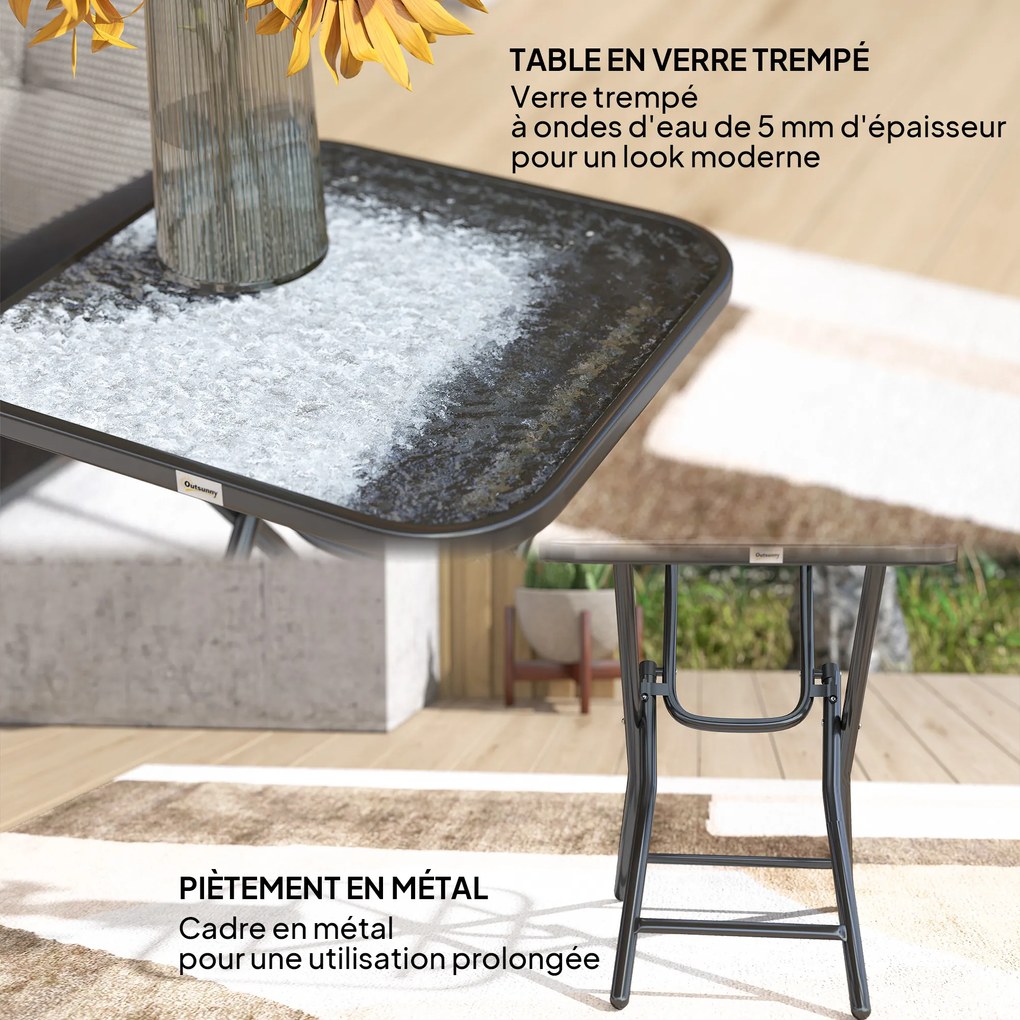 Outsunny Masă de cafea pătrată de bistro pentru grădină 45 x 45 x 50 cm pliabilă metal negru blat sticlă temperată negru | Aosom Romania