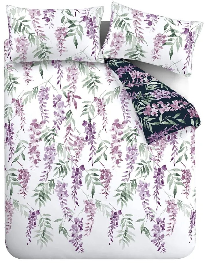 Lenjerie albă/violet pentru pat de o persoană 135x200 cm Wisteria - Catherine Lansfield