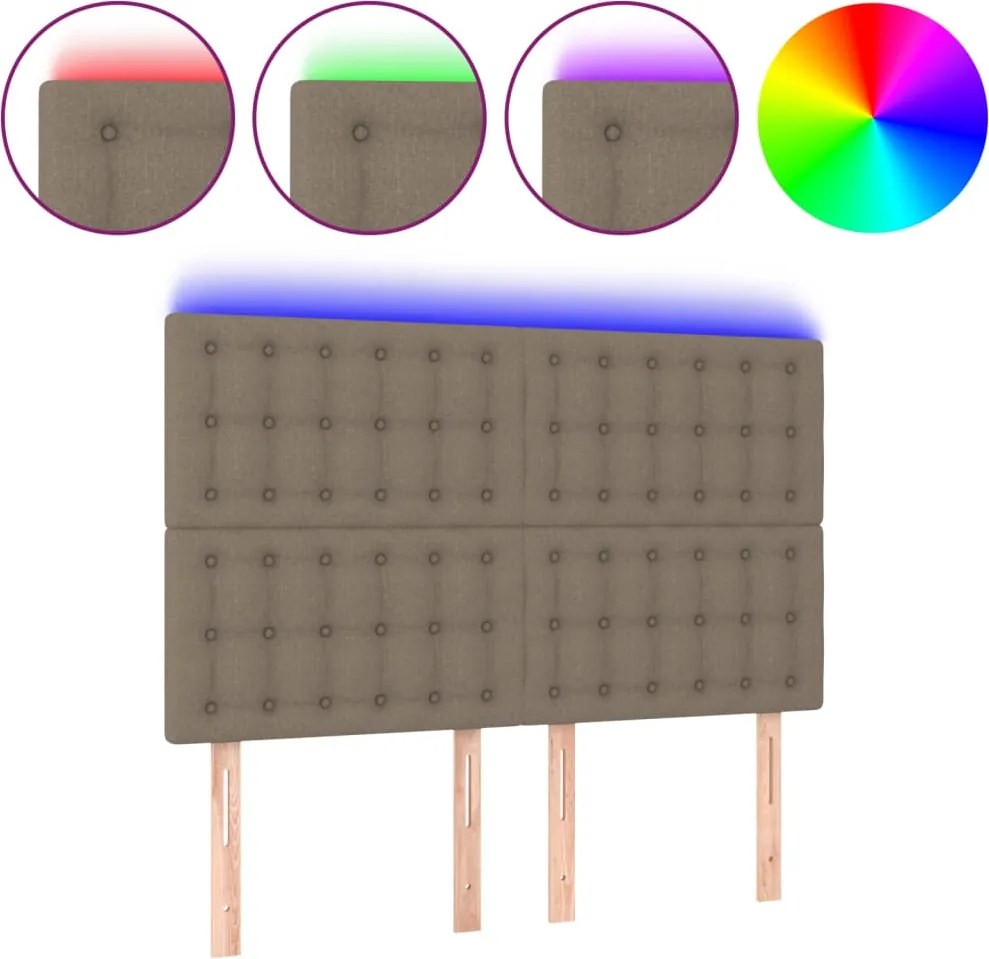 vidaXL Tăblie de pat cu LED, gri taupe, 144x5x118/128 cm, textil