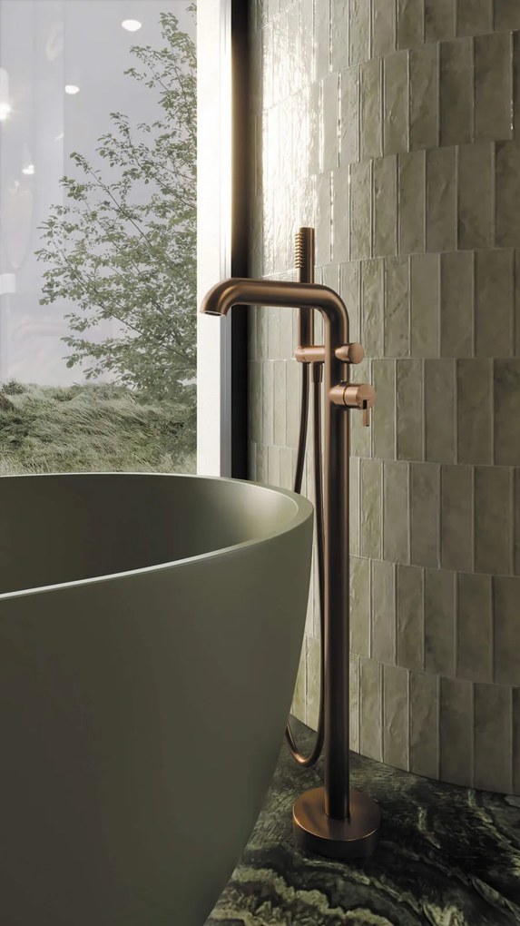 Baterie pentru cada freestanding, bronz periat, cu set de dus, Deante Silia Bronz