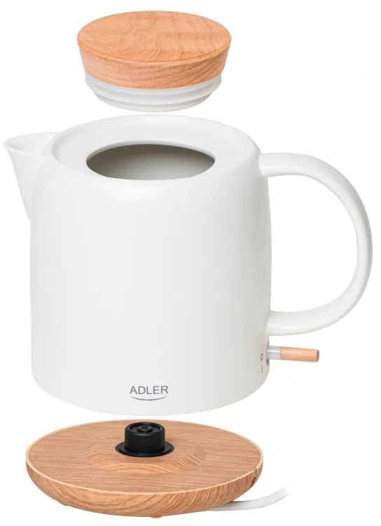 Cana electrica Adler AD 1304, 1200W, 1l, Ceramica, Baza rotativa, Protectie fierbere fara apa, Ecru