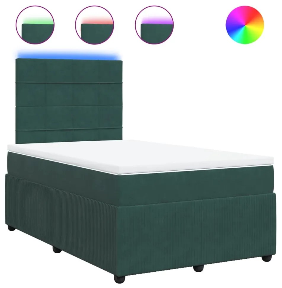 3294589 vidaXL Pat box spring cu saltea, verde închis, 120x190 cm, catifea