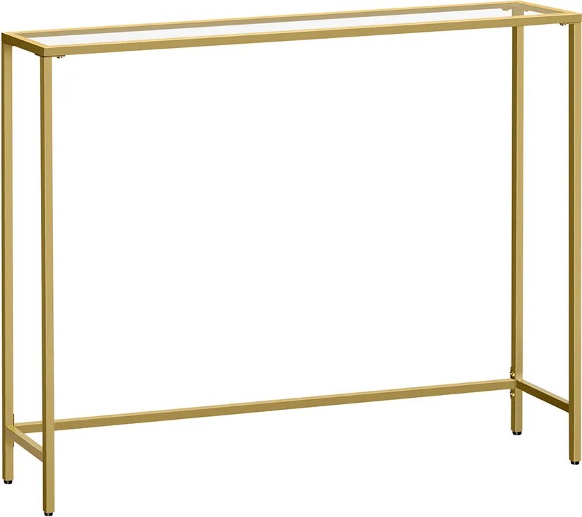Consola, Vasagle, 100x20x80 cm, sticla temperata/otel, auriu