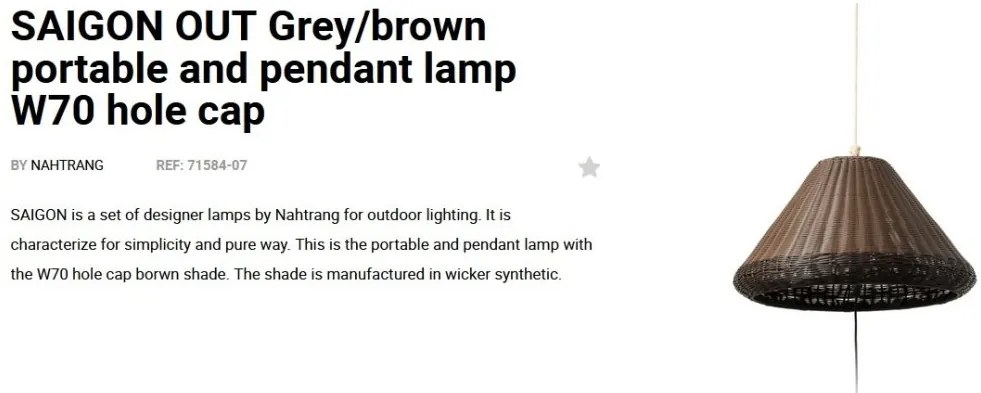 Lampa/Pendul portabil iluminat exterior decorativ SAIGON hole cap W70 gri/maro