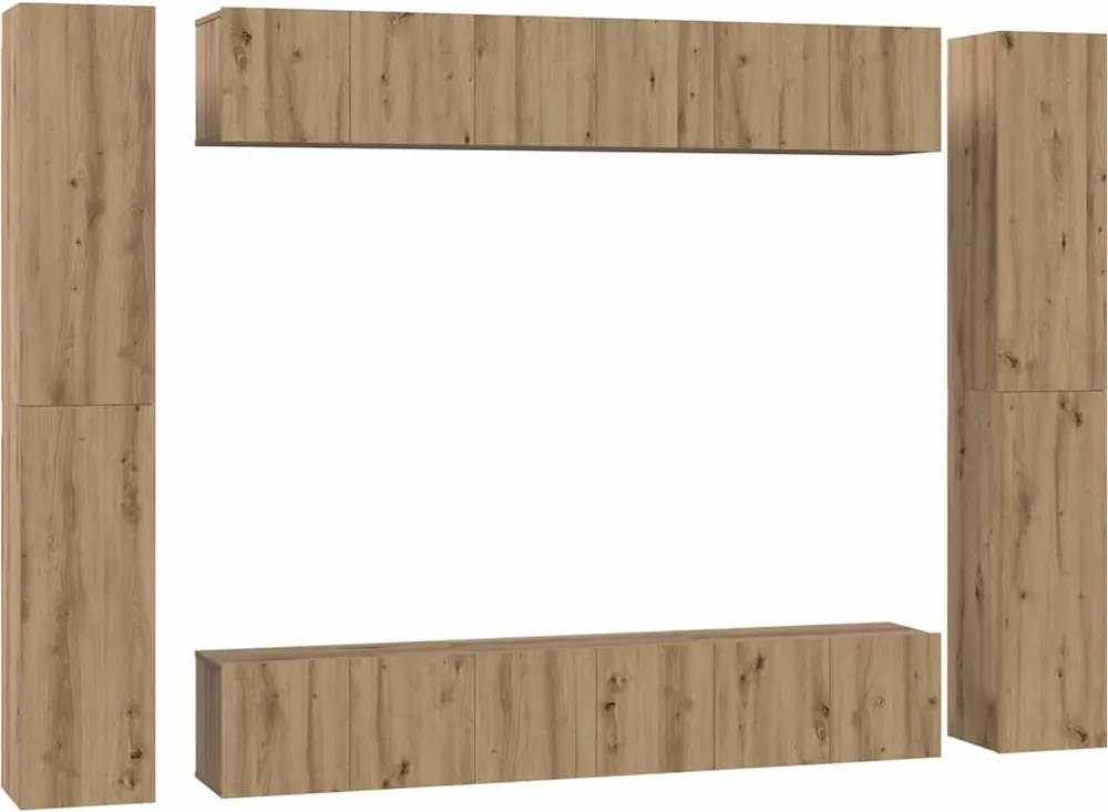 vidaXL Set comodă TV Pe perete 10 pcs Stejar Artizanal Lemn compozit