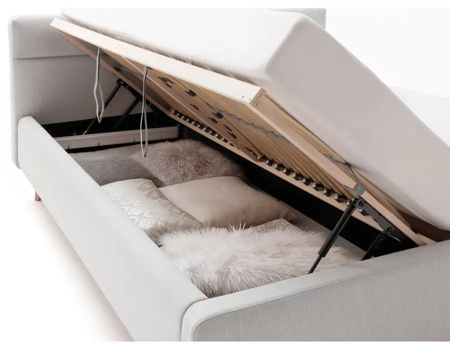 Pat matrimonial gri deschis tapițat cu spațiu de depozitare cu somieră 180x200 cm Lotte – Meise Möbel