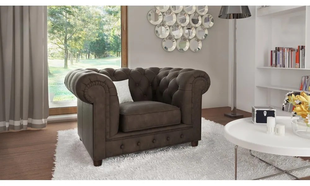 Fotoliu maro închis cu tapițerie din catifea Cambridge – Ropez