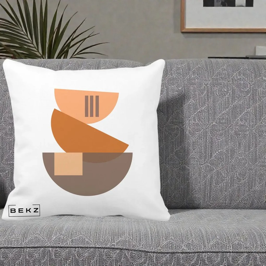 Perna Decorativa Geometric Bauhaus Boluri Portocaliu, 40x40 cm, Alba Mata, Husa Detasabila, Perna Inclusa, BEKZ®