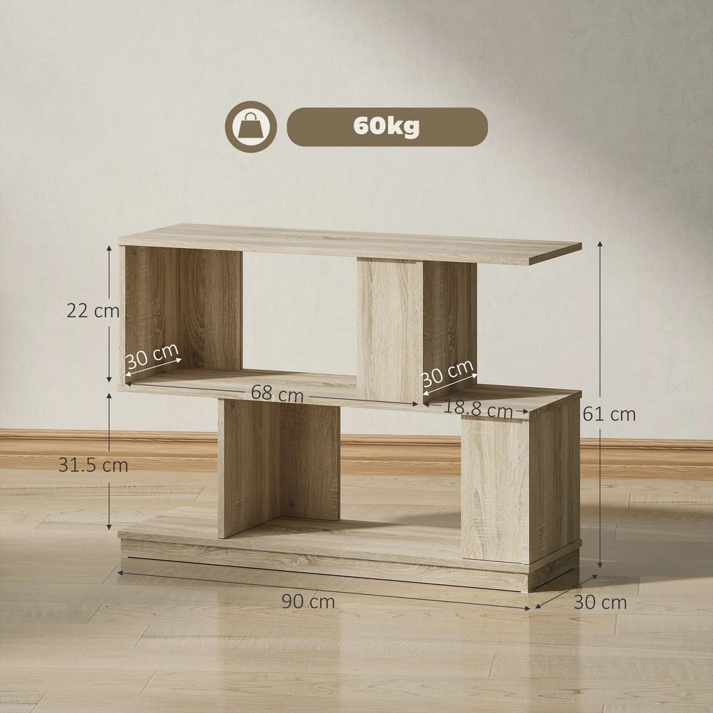 HOMCOM Măsuță de cafea modernă în formă de S cu 4 rafturi 90x30x61 cm Lemn | Aosom Romania