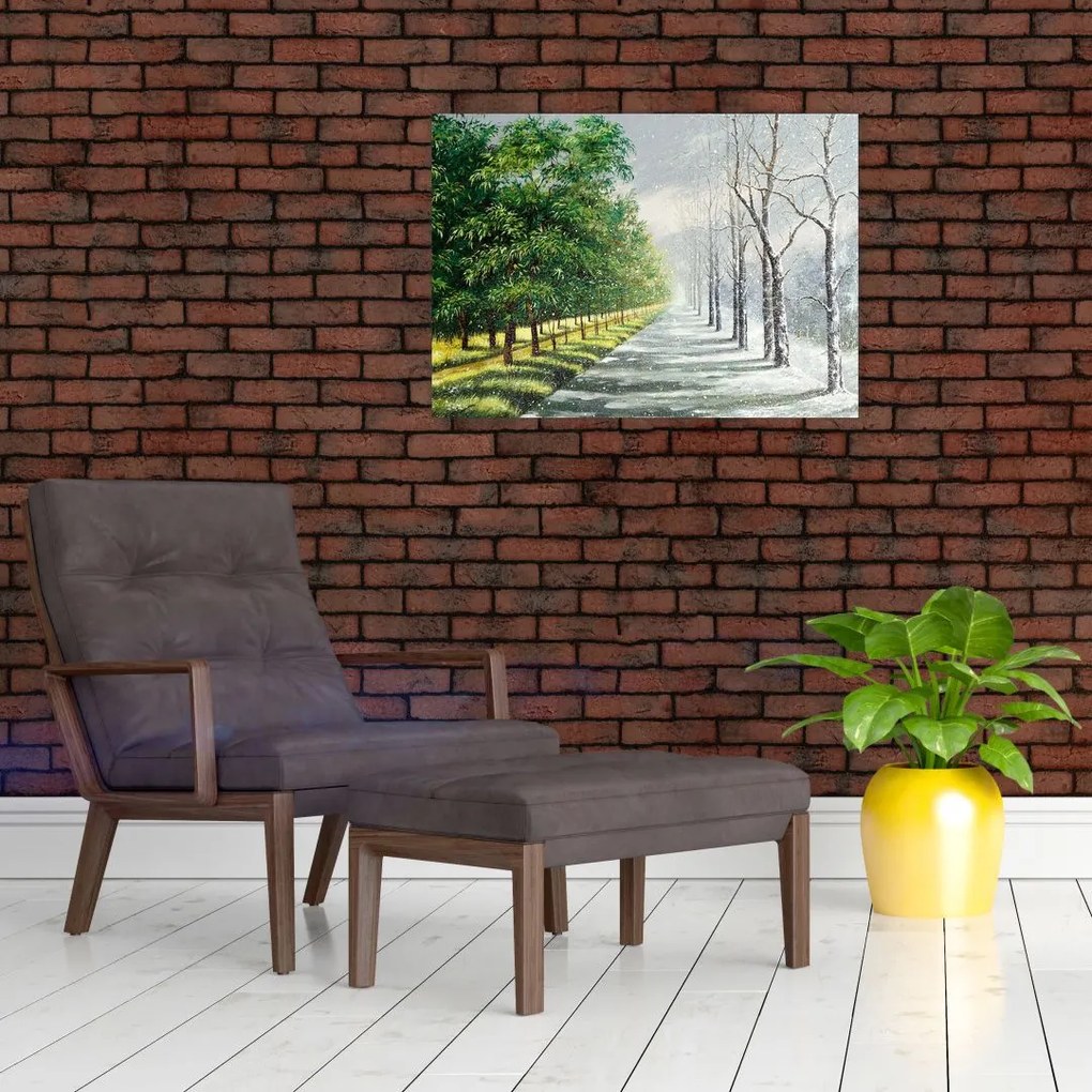 Tablou pe sticlă - Iarna versus vara (70x50 cm)