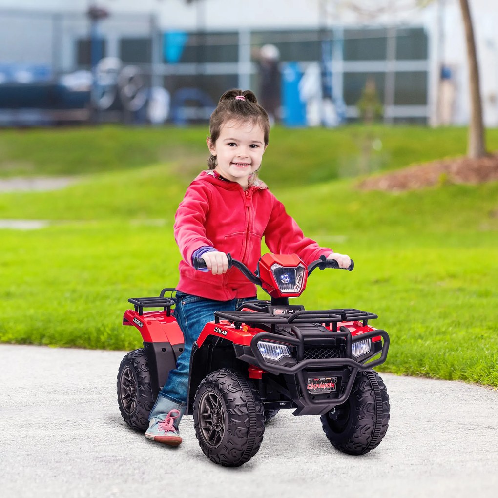 ATV electric pentru copii HOMCOM, max. 4 km/h, de la 3 ani, faruri LED, port de muzică, negru+roșu 88 x 45 x 50 cm | Aosom Romania