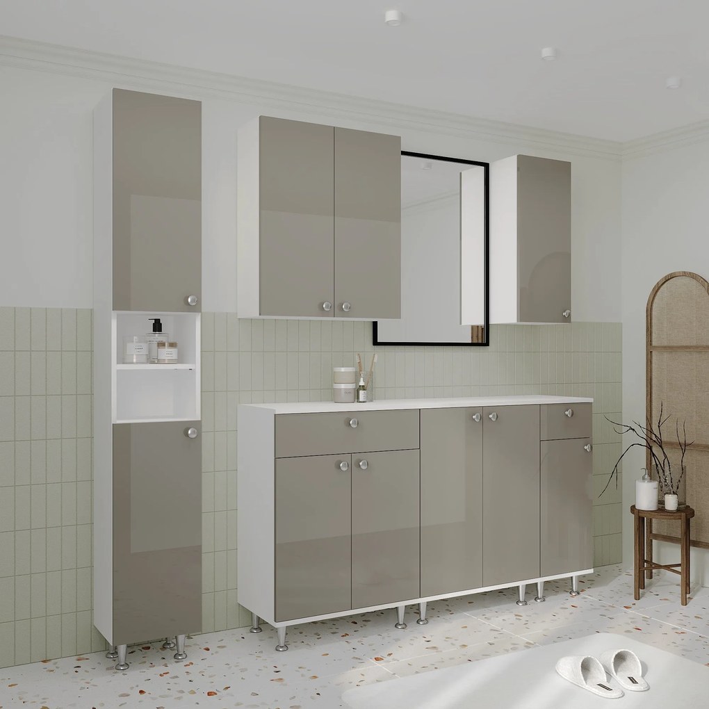 Corp Baie Zaria, 1 Sertar, 1 Usa, Gri Lucios/Alb, MDF, L 30 x l 35 x H 85 cm