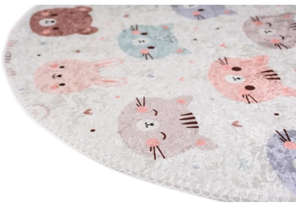Covor pentru copii fildeș lavabil ø120 cm Cute Animals – Vitaus