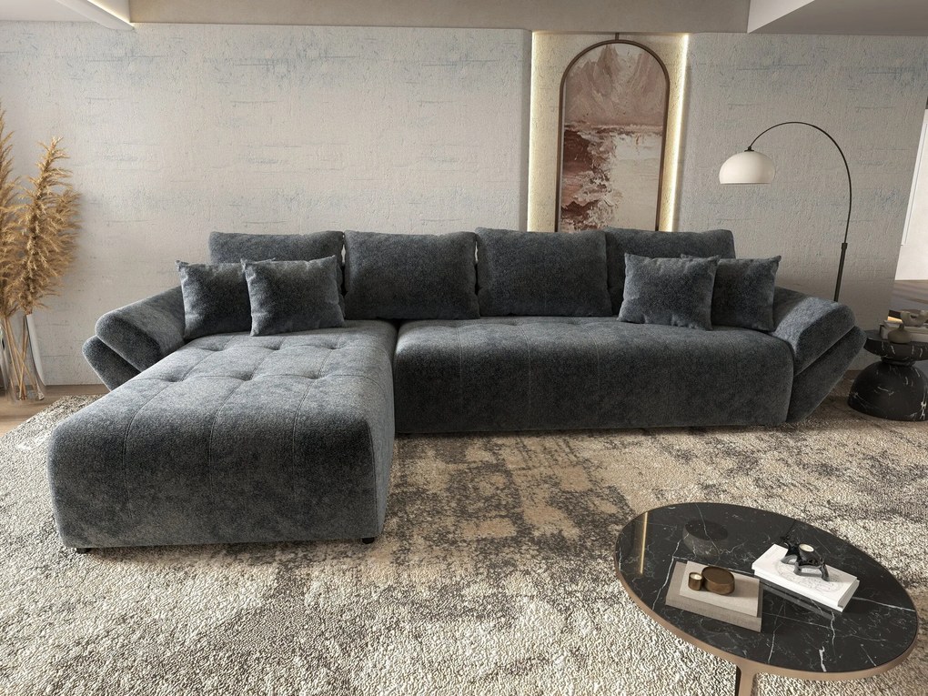 Colțar extensibil dumonde cu ladă de depozitare si sezut confortabil din spuma high-density, Berlin XL Euphoria Graphite 350x185 cm