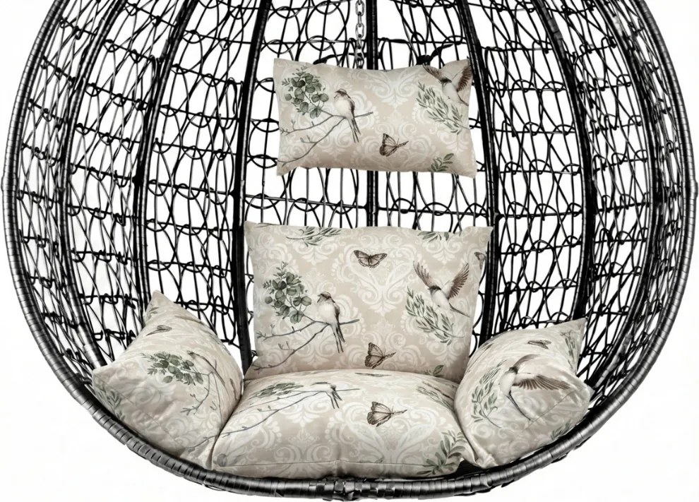 Scaun suspendat negru KOKON fara suport, perna bej