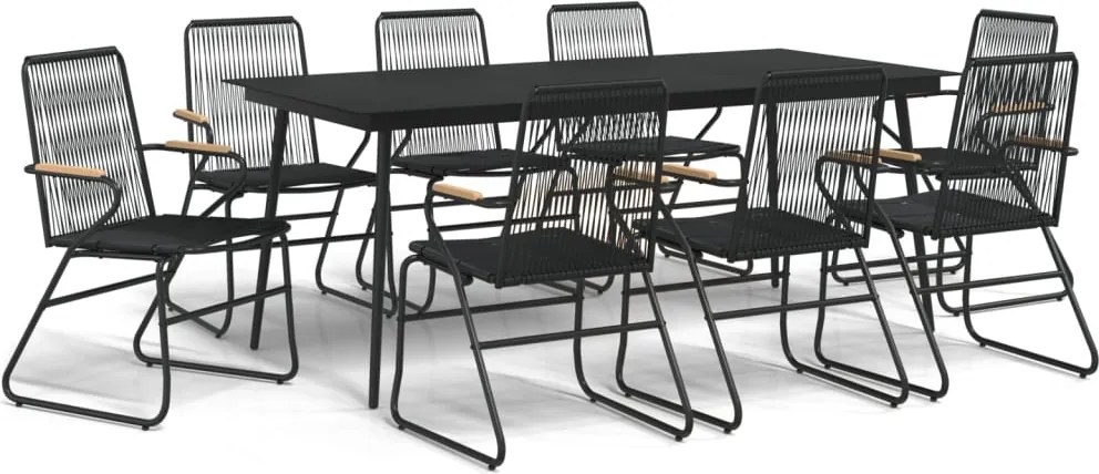 vidaXL Set masă pentru grădină, 9 piese, negru, ratan PVC