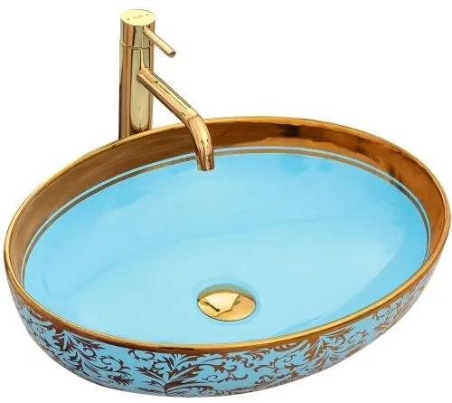Lavoar Margot ceramica sanitara albastru / gold - 52 cm