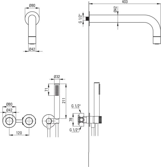🚿 Set de duș SILIA HEXA, montare încastrată, baterie orizontal, finisaj oțel șlefuit – Cod NHS_F0XK