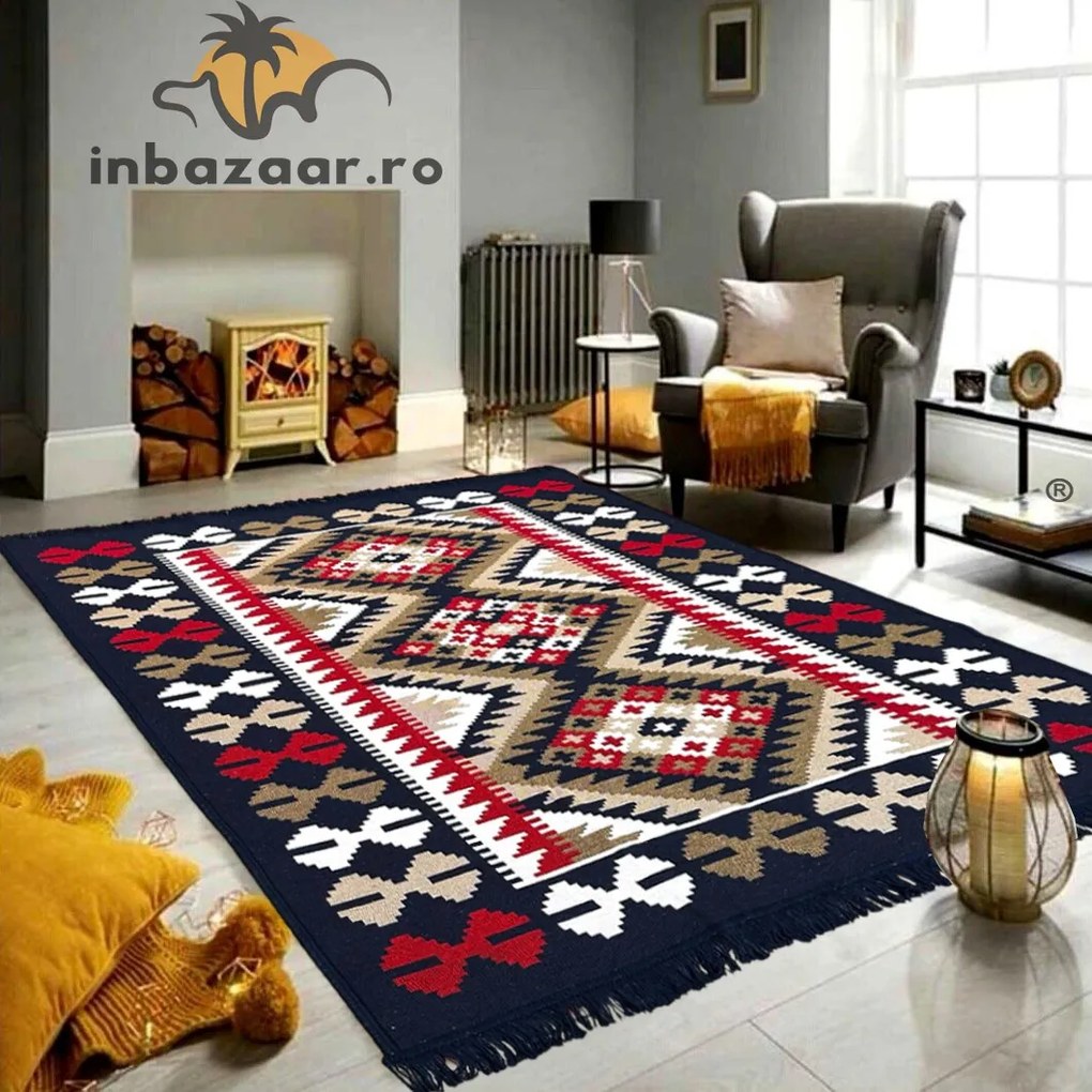 Covor rustic traditional 200x300 cm Bleumarin