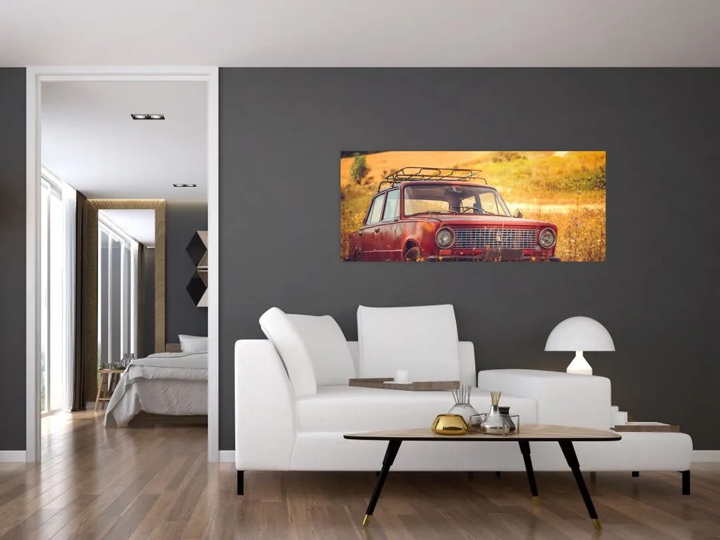 Tablou cu mașină în câmp (120x50 cm)
