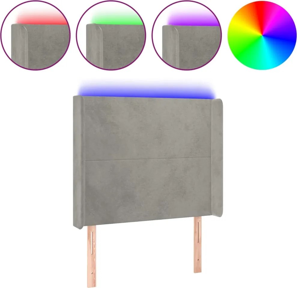 vidaXL Tăblie de pat cu LED, gri deschis, 93x16x118/128 cm, catifea