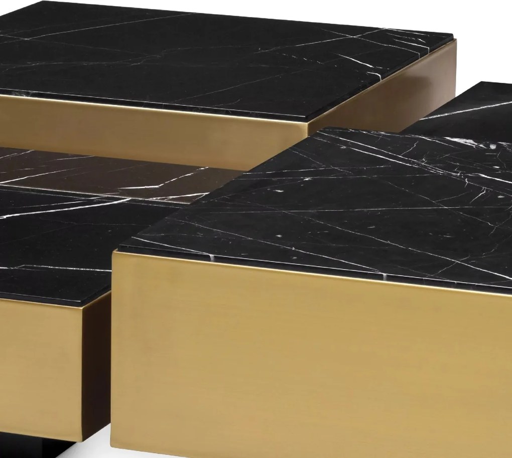 Set de 4 masute de cafea design LUX Esposito, alama periata/ marmura neagra