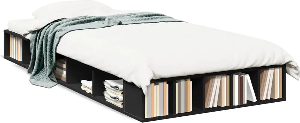 vidaXL Cadru de pat, negru, 90x200 cm, lemn prelucrat