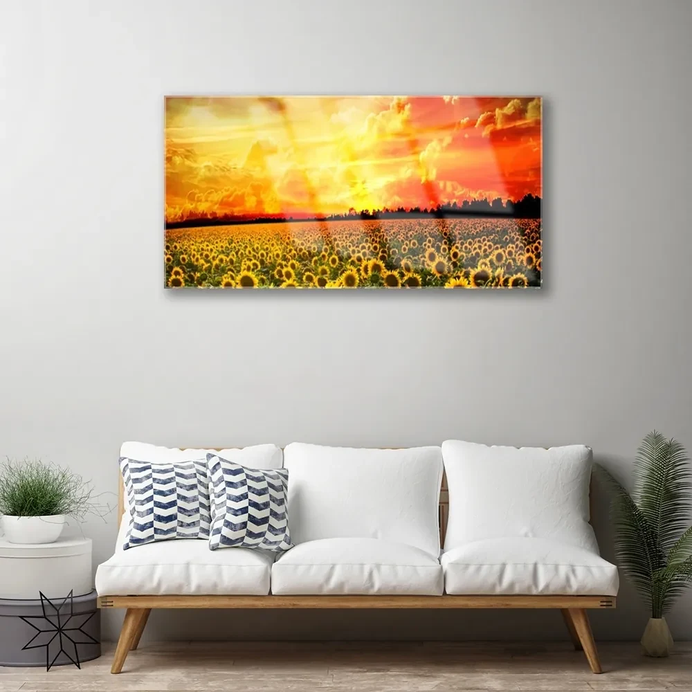 Tablouri acrilice Meadow Sunflowers Floral Verde Galben Maro