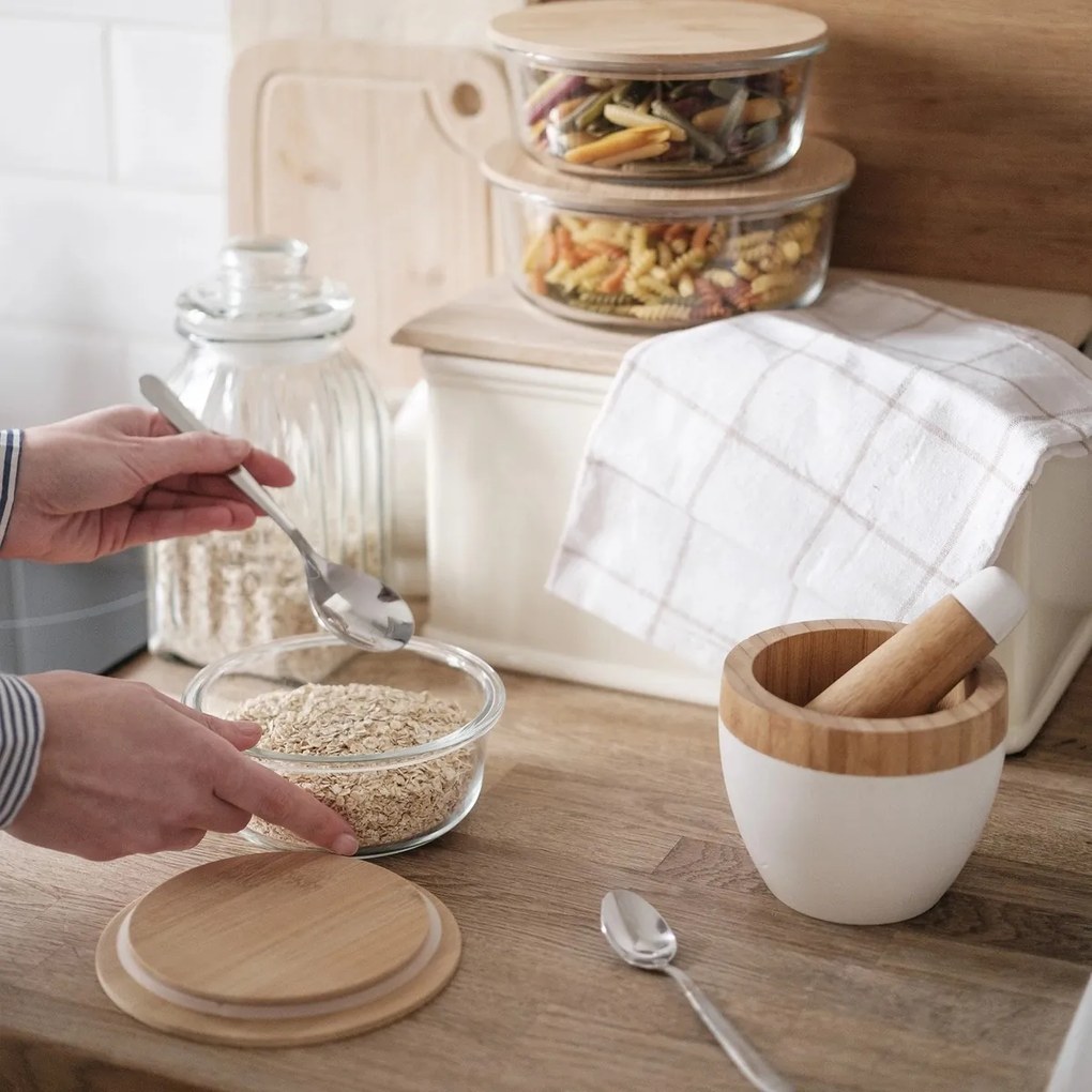 Recipient din sticlă cu capac din bambusFlorina Clavato , 640 ml, L