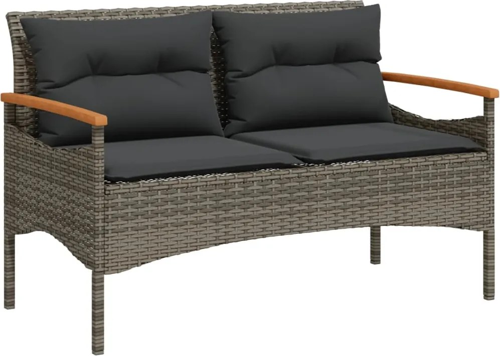 vidaXL Bancă de grădină cu perne, 116x62,5x74, gri, poliratan