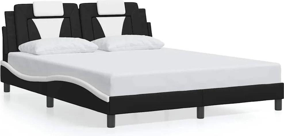 vidaXL Cadru de pat, Viana, fără saltea, negru/alb, 160x200 cm, piele ecologică